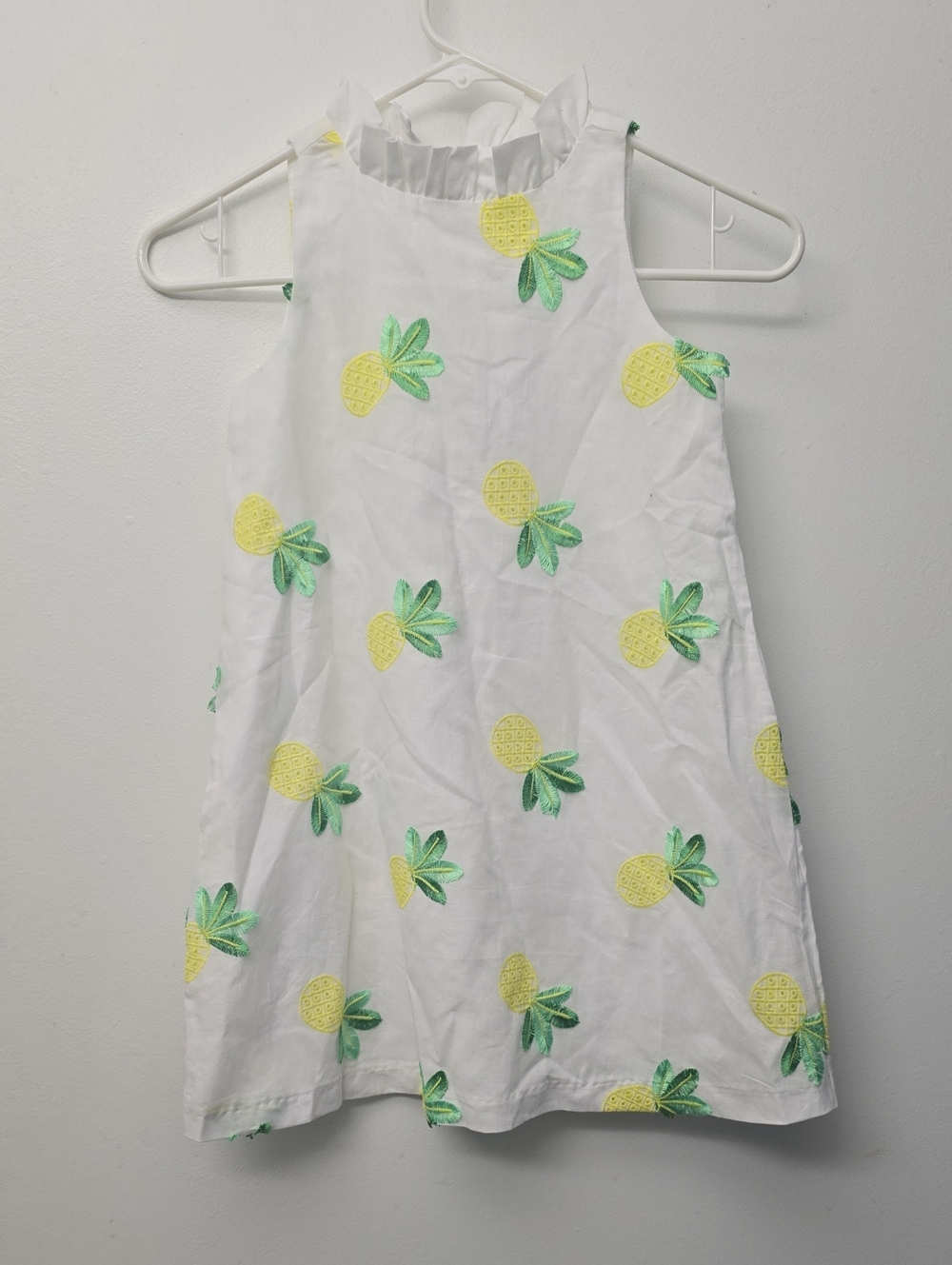 Janie and Jack White Pineapple-Print Sleeveless Dress Embroidered